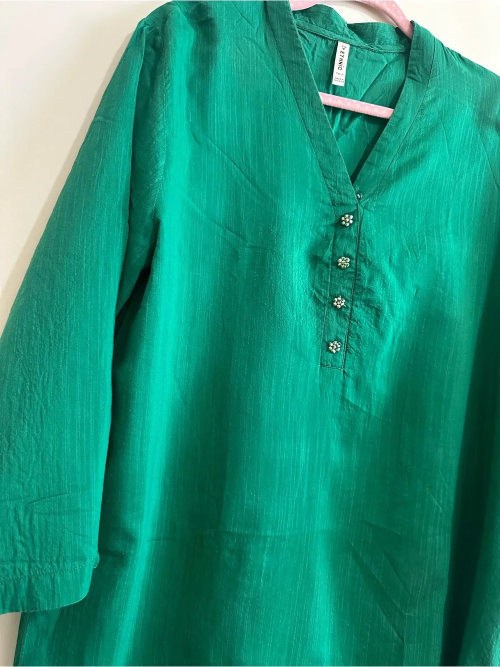 Green Tunic Set with Embellished Buttons